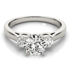Diamond ring with three heart-shaped diamonds on a white background