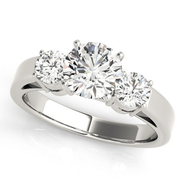 Lab Grown Round Diamond Prong Set 3 Stone Engagement Ring Platinum
