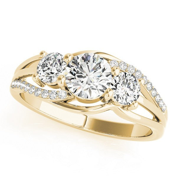 Gold ring with three diamonds on a white background
