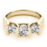 Lab Grown Round Diamond 3 Stone Engagement Ring Platinum -Bar Set