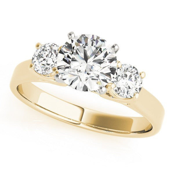 Gold ring with three diamonds on a white background