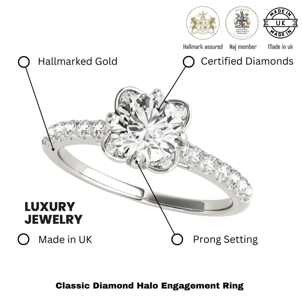 Lab Grown Round Diamond Halo Engagement Ring