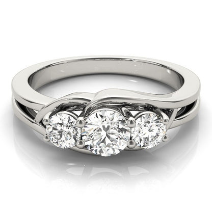 Silver ring with three diamonds on a white background