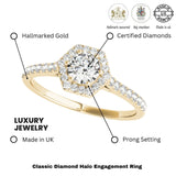 2.00Ct Lab Grown Round Diamond Halo Engagement Ring 18K Yellow Gold