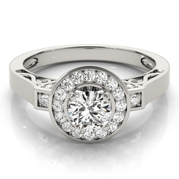 Lab Grown Round Diamond Halo Engagement Ring 18K White Gold