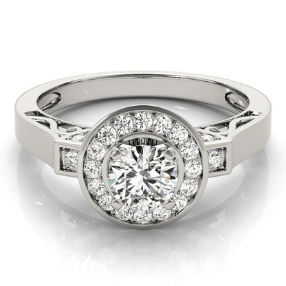 Lab Grown Round Diamond Halo Engagement Ring 18K White Gold