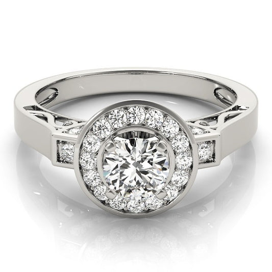 Lab Grown Round Diamond Halo Engagement Ring 18K White Gold