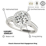 2.00 Ct DE/VS Lab Grown Round Diamond Halo Engagement Ring 18K White Gold