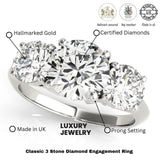 Lab Grown Round Diamond 3 Stone Engagement Ring Platinum DE/VS 2.00ct