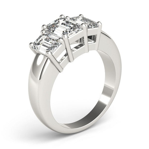 Lab Grown Emerald Cut Diamond Ring 18K Yellow Gold 3 Stone Ring