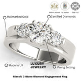 2.00Ct Lab Grown Round Diamond 3 Stone Engagement Ring Platinum