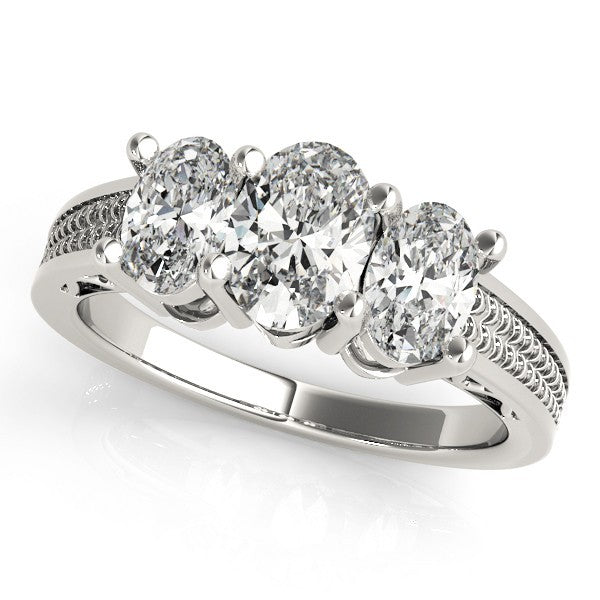 Lab-Grown Oval Diamond 3 Stone Engagement Ring In 18K White Gold