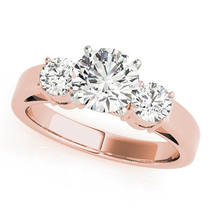 Lab Grown Round Diamond Prong Set 3 Stone Engagement Ring Platinum