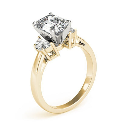 Lab-Grown Emerald Cut Diamond Trilogy Engagement Ring 18K White Gold