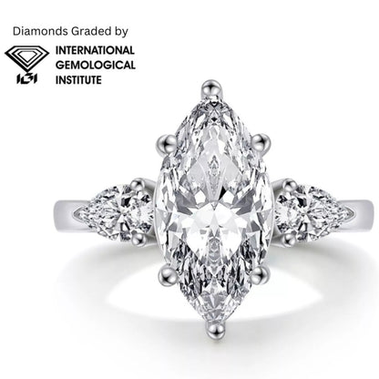 Diamond ring with International Gemological Institute logo on a white background