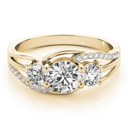 Gold ring with three diamonds on a white background