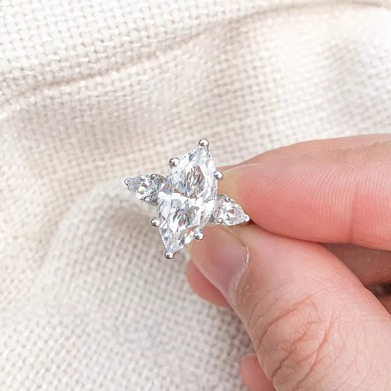 Lab Grown Marquise Diamond Trilogy Engagement Ring
