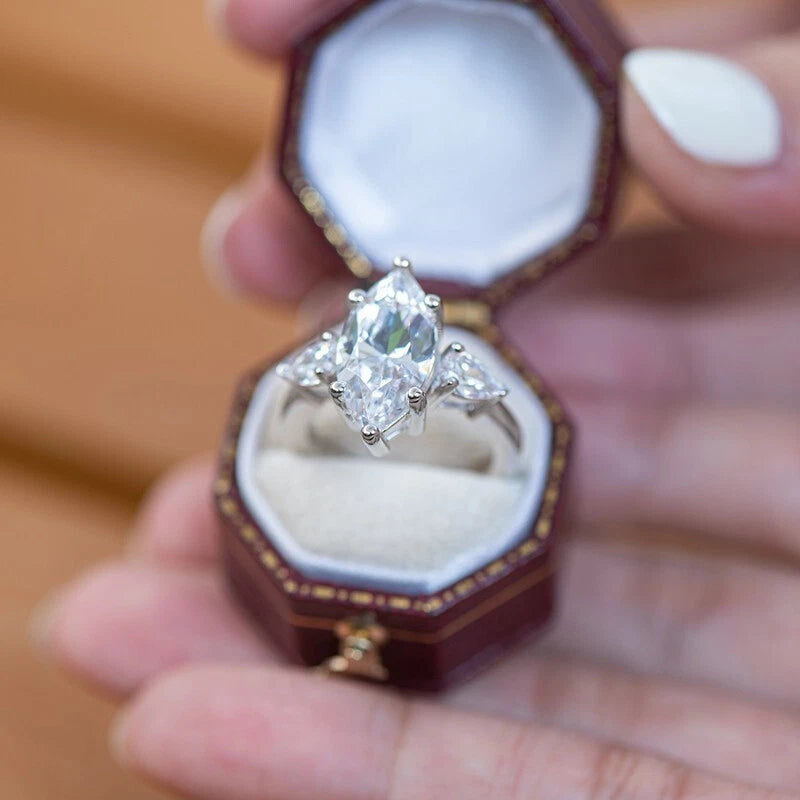Lab Grown Marquise Diamond Trilogy Engagement Ring