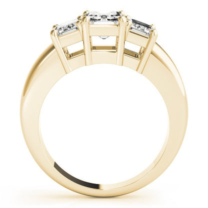 Lab Grown Emerald Cut Diamond Ring 18K Yellow Gold 3 Stone Ring