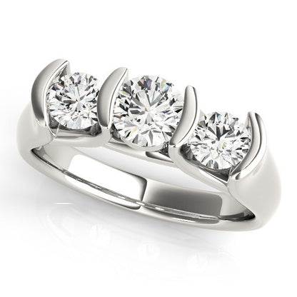 Lab Grown Round Diamond 3 Stone Engagement Ring Platinum -Bar Set