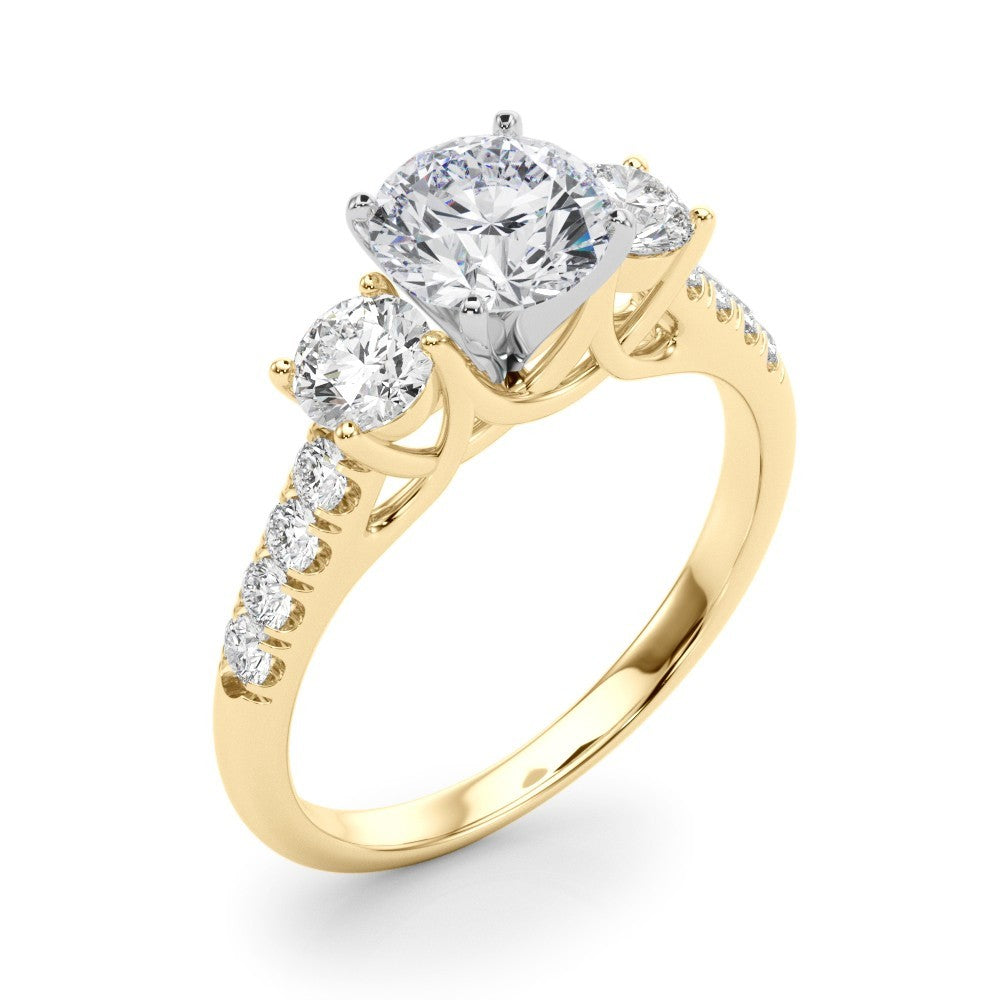 Gold ring with two diamonds on a white background