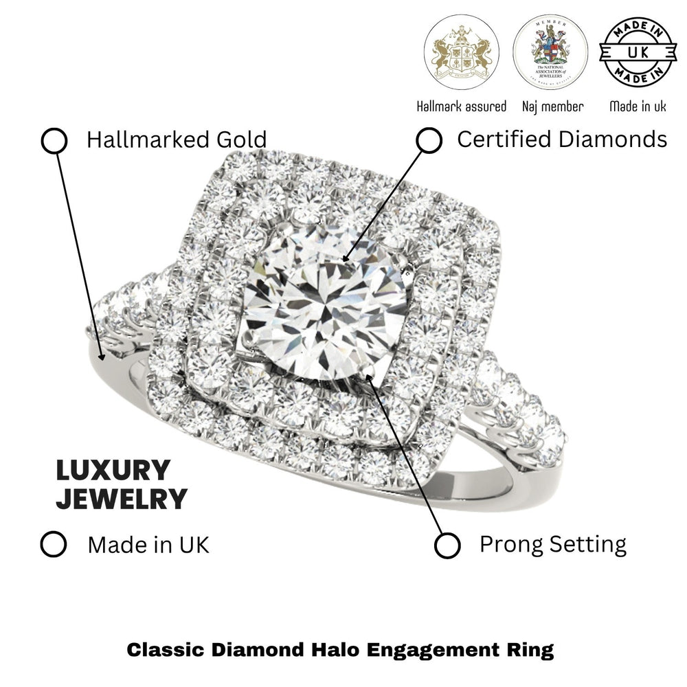 Lab Grown Round Cut Diamond Halo Engagement Ring 