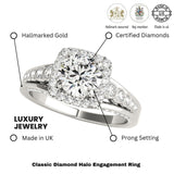 2.00 Ct DE/VS Lab Grown Round Diamond Halo Engagement Ring 18K White Gold