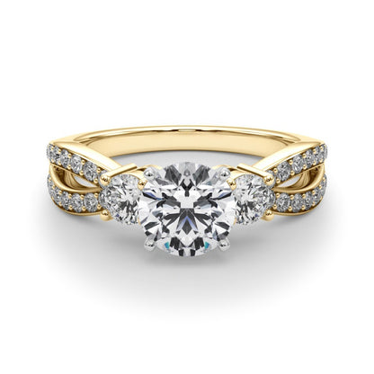 Gold ring with a diamond on a white background