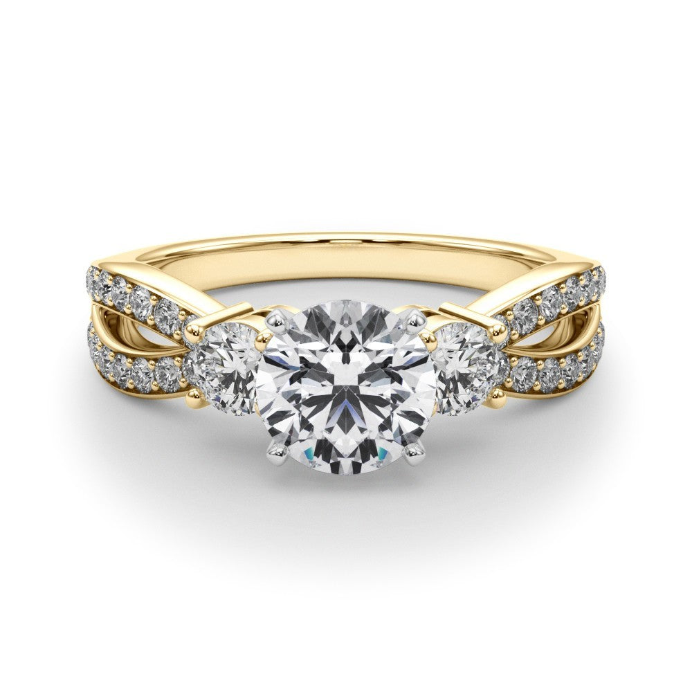 Gold ring with a diamond on a white background