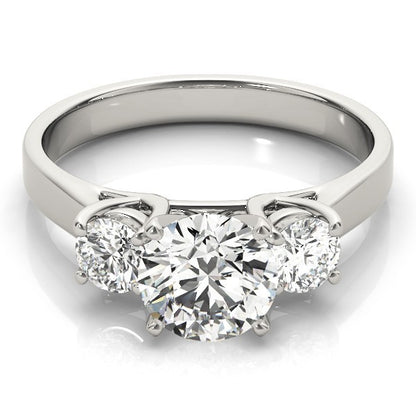 Silver ring with three diamonds on a white background
