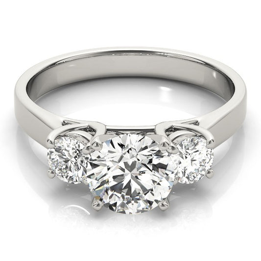 Silver ring with three diamonds on a white background