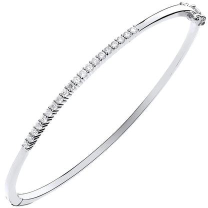 0.50Ct Natural Round Cut Diamond Claw-set Bangle in White Gold