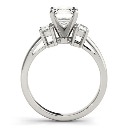 Lab-Grown Emerald Cut Diamond Trilogy Engagement Ring 18K White Gold