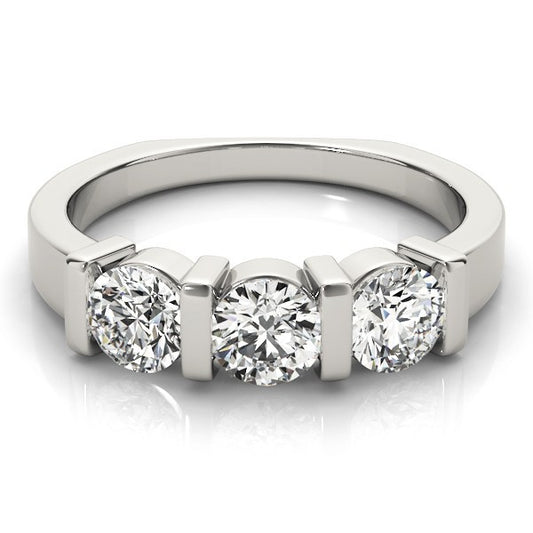 2.00Ct Lab Grown Round Diamond Bar Set 3 Stone Engagement Ring Platinum