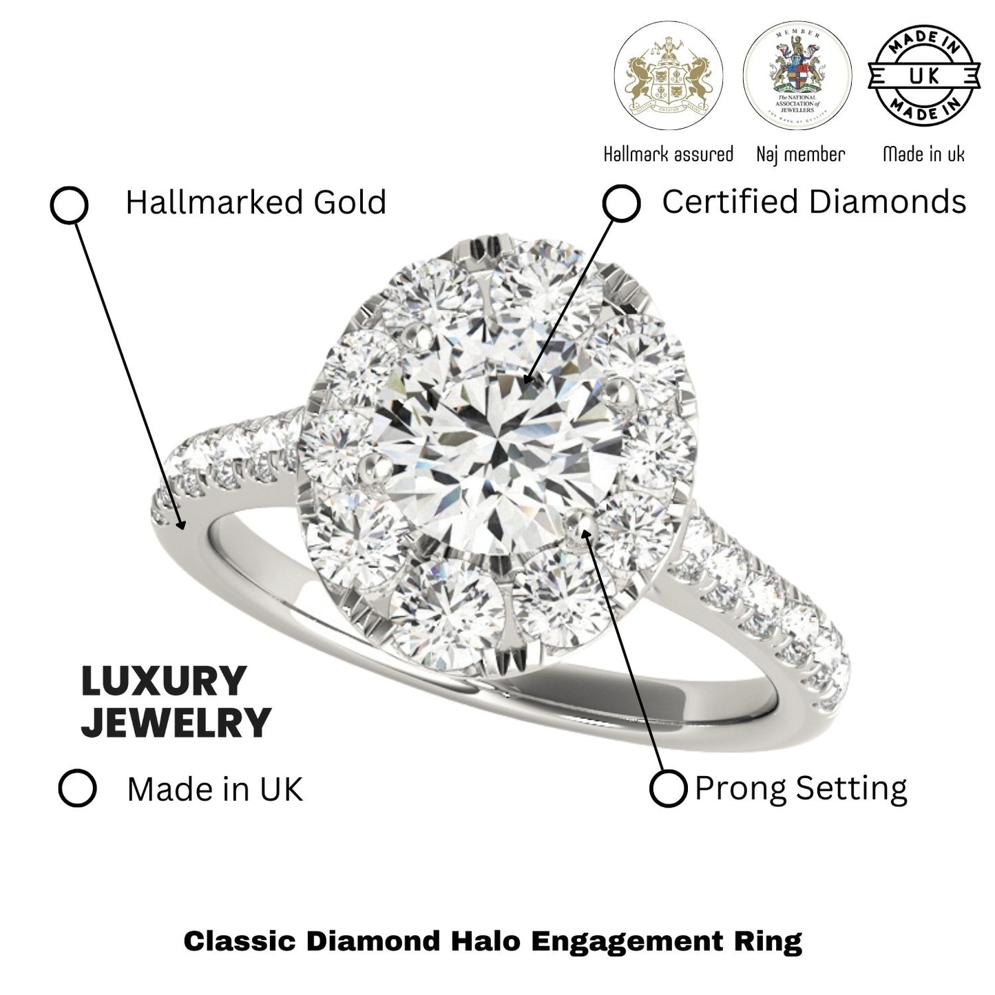 2.00 Ct DE/VS Lab Grown Round Diamond Halo Engagement Ring in Platinum