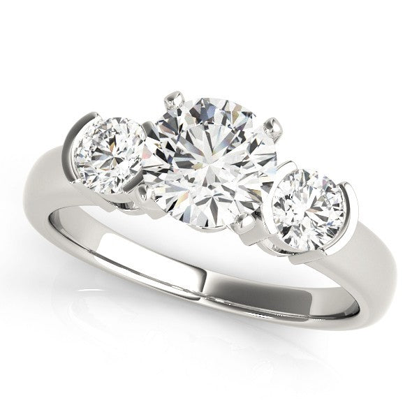 Platinum 3 Stone Engagement Ring Lab Grown Round Diamond Prong Set