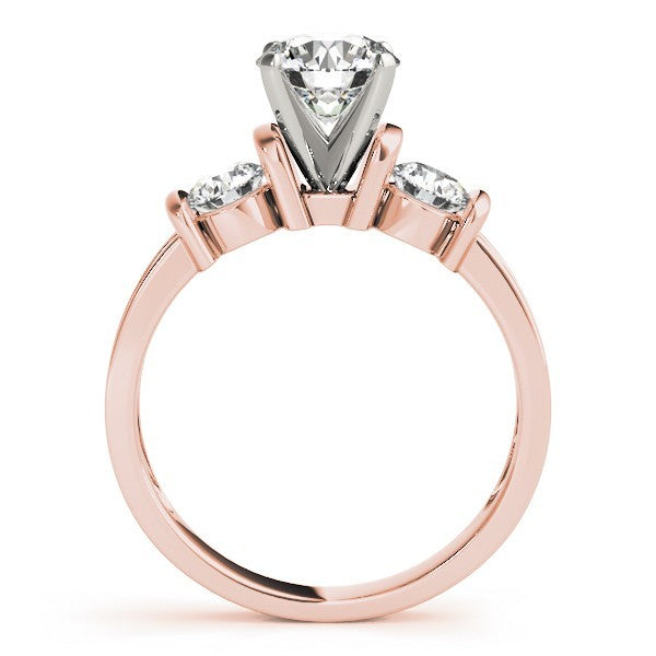 Rose gold ring with a diamond on a white background