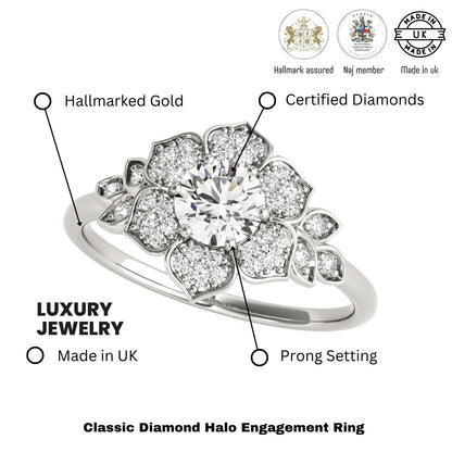 Lab-Grown Diamond Halo Engagement Ring in Platinum