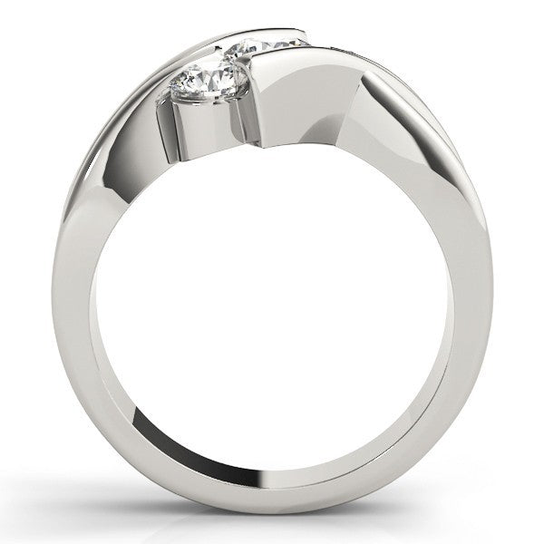 Silver ring with a diamond on a white background