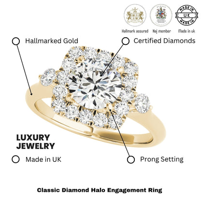 Lab Grown Round Diamond Halo Engagement Ring