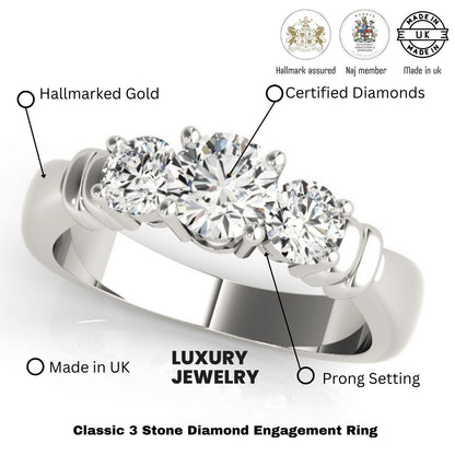 2.00Ct Lab Grown Round Diamond 3 Stone Engagement Ring Solid 950 Platinum
