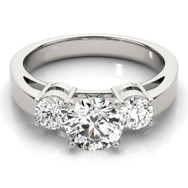 Lab Grown Round Diamond Prong Set 3 Stone Engagement Ring Platinum