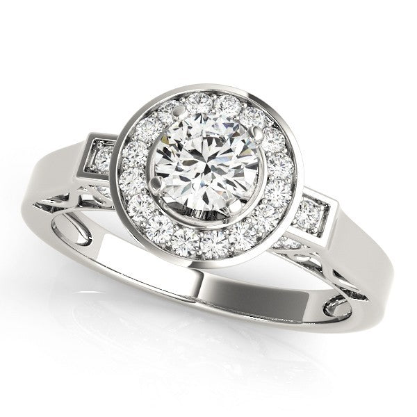Lab Grown Round Diamond Halo Engagement Ring 18K White Gold