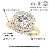 2.00Ct Lab Grown Round Diamond Halo Engagement Ring 18K Yellow Gold