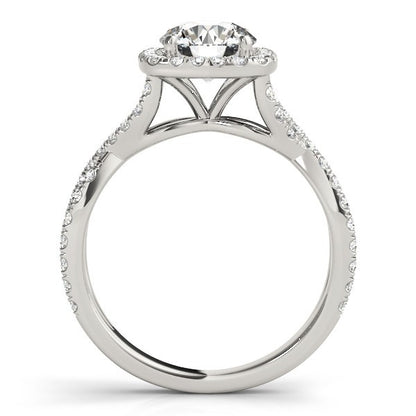 Lab Grown Round Diamond Halo Engagement Ring 18K White Gold