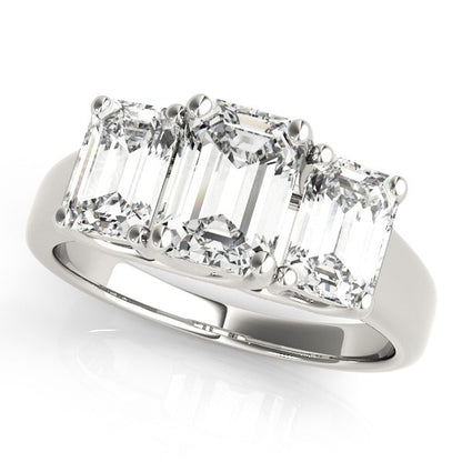 Lab Grown Emerald Cut Diamond Ring 18K Yellow Gold Trilogy Ring