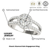2Ct DE/VS Lab Grown Round Diamond Halo Engagement Ring 18K White Gold