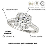 2.00Ct  Lab Grown Round Diamond Halo Engagement Ring 18K White Gold