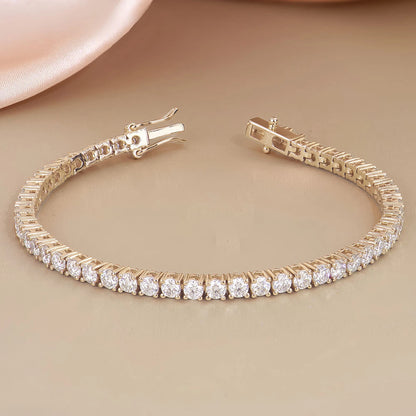 Natural Round Diamond Tennis Bracelet In Yellow Gold