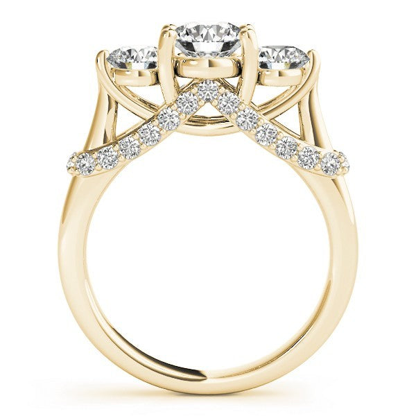 Gold ring with diamond accents on a white background